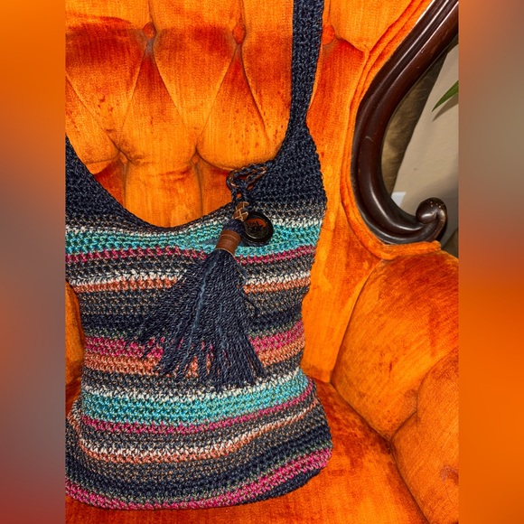 The Sak Crochet Shoulder Bag Strap Tote Striped Multi Color Boho Purse - Picture 2 of 9